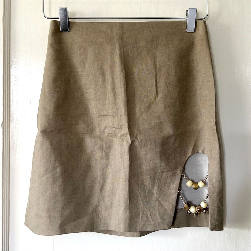 NWT Zara Linen Beaded Mini Skirt Sand Nude XS Blogger Favorite - Picture 10 of 14